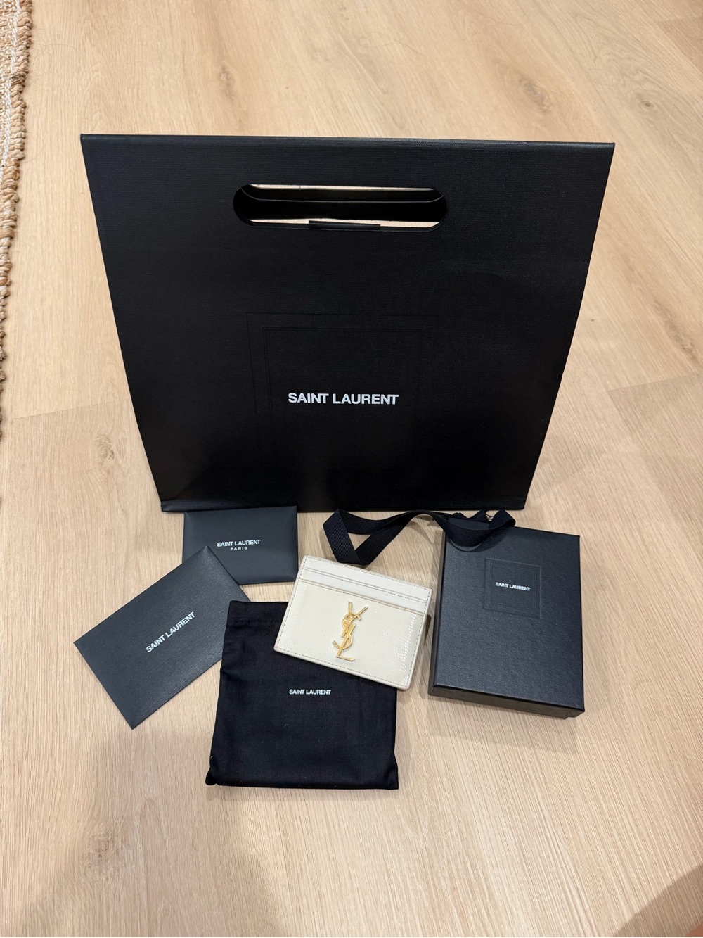 Saint Laurent Cream/Beige Card Holder with Gold YSL Emblem